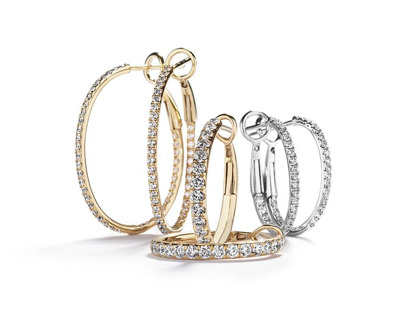 Diamant creoler i mange størrelser i hvidguld og gulguld