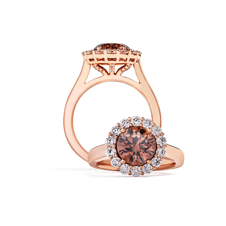 Rosetring med 2,12 ct. champagne diamant og 0,75 ct. brillanter