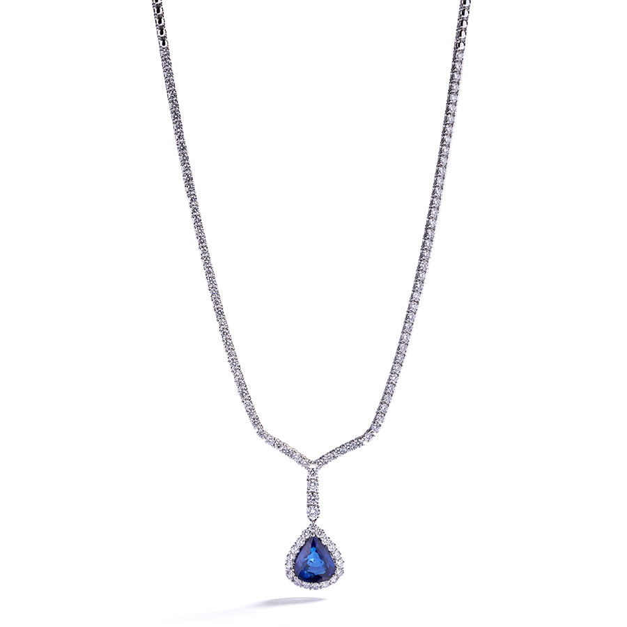 Collier med dråbesleben Blå Safir