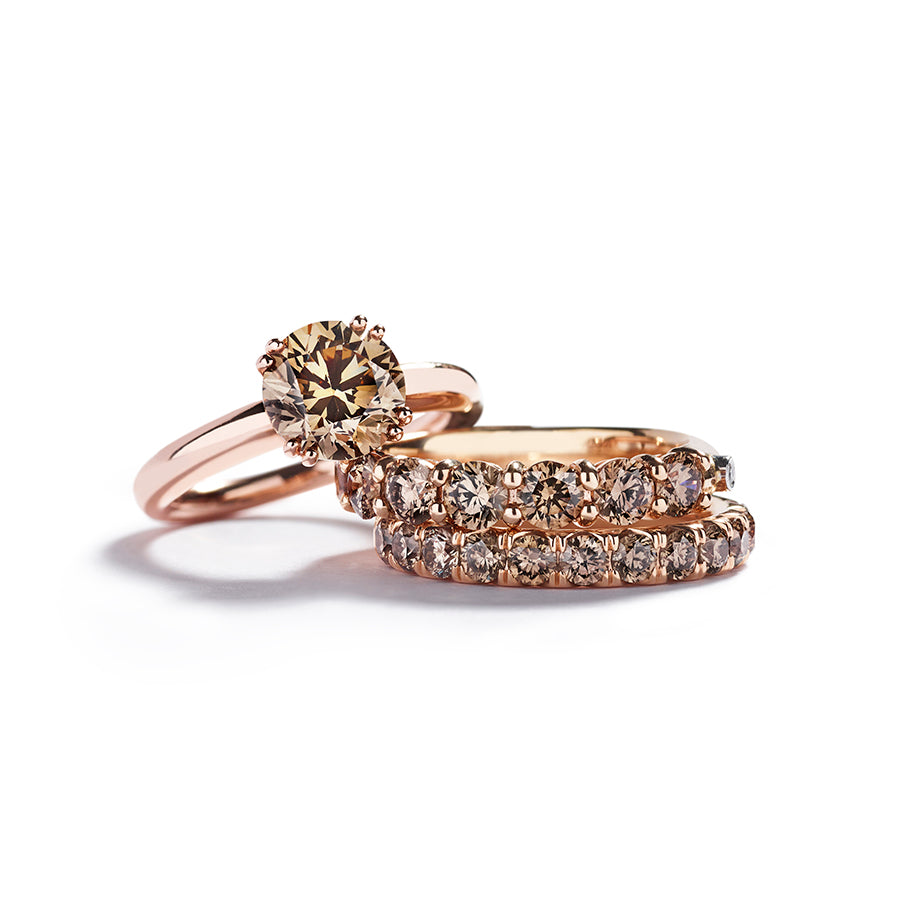 Argyle Champagne solitaire- og allianceringe i 18 kt. rosaguld fra Hartmann's