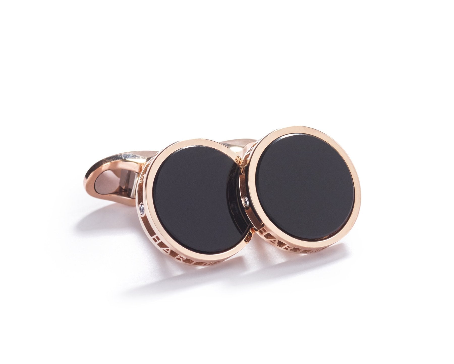 Manchetknapper i rosaguld med diamanter og Hartmann’s Signatur-kant