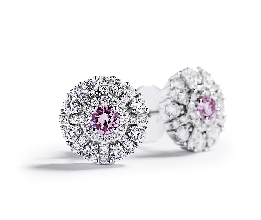Roset ørestikker med i alt 0,36 ct. Argyle Pink diamanter