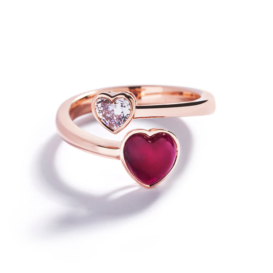 Double Love ring med 1,66 ct. Grønlandsk Rubin og 0,35 ct. diamant