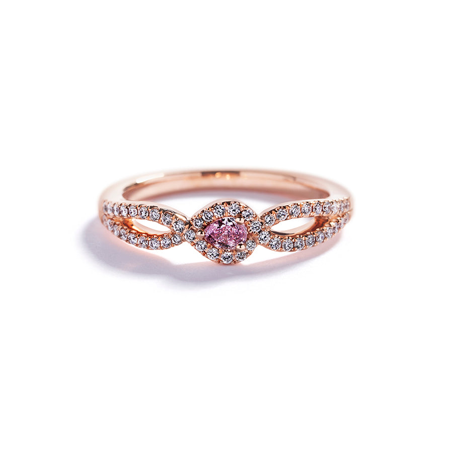 Rosetring med 0,11 ct. dråbesleben Argyle Pink diamant og 0,22 ct. brillanter