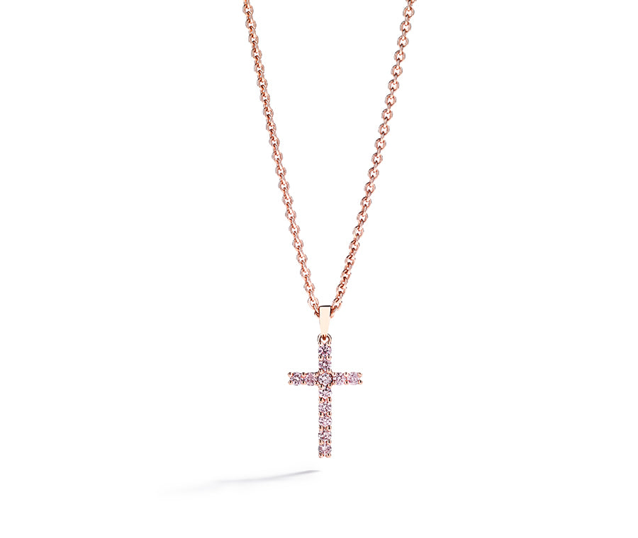 Diamantkors vedhæng prydet med Argyle Pink diamanter