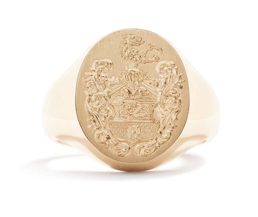 Signetring fra Hartmann's i 18 kt. gulguld med våbenskjold